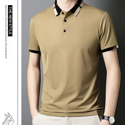 🔥Heute 50% Rabatt🔥Herren Stretch Ice Silk Kurzarm-T-Shirt mit Rever