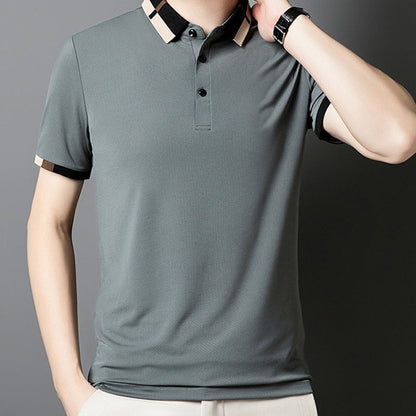 🔥Heute 50% Rabatt🔥Herren Stretch Ice Silk Kurzarm-T-Shirt mit Rever