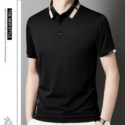 🔥Heute 50% Rabatt🔥Herren Stretch Ice Silk Kurzarm-T-Shirt mit Rever