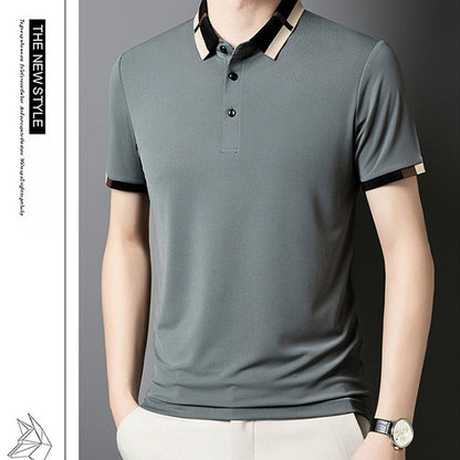 🔥Heute 50% Rabatt🔥Herren Stretch Ice Silk Kurzarm-T-Shirt mit Rever