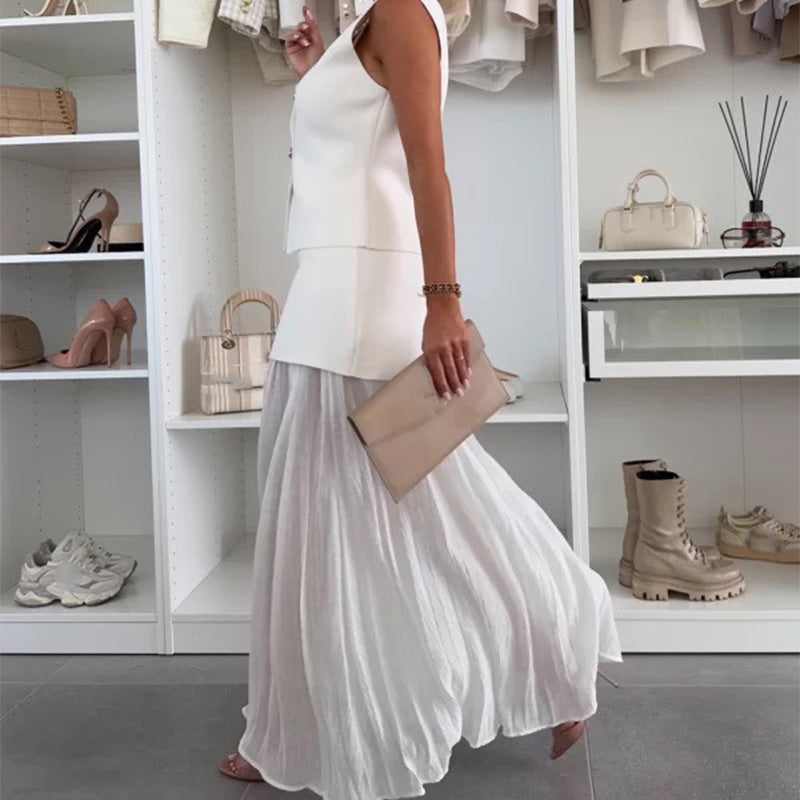 ✨2025 Sommerschlussverkauf✨💃Damen-Set aus Strickweste mit Goldknöpfen und Rock