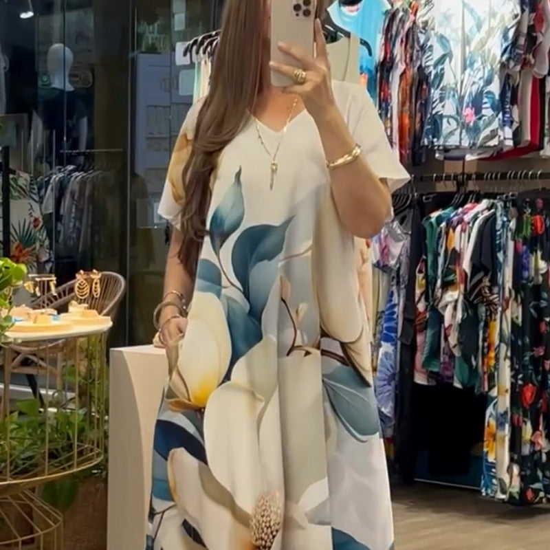 🌴Sommerspezialitäten🌴Lässige weite Kleider mit V-Ausschnitt und kurzen Ärmeln für Frauen(🔥55% Rabatt)