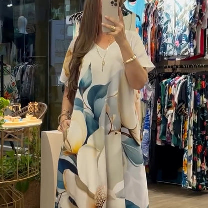 🌴Sommerspezialitäten🌴Lässige weite Kleider mit V-Ausschnitt und kurzen Ärmeln für Frauen(🔥55% Rabatt)
