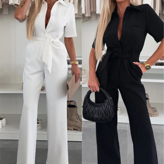 ✨2025 Neue Produkte💕Button-Down-Jumpsuit mit Taillenband für Damen