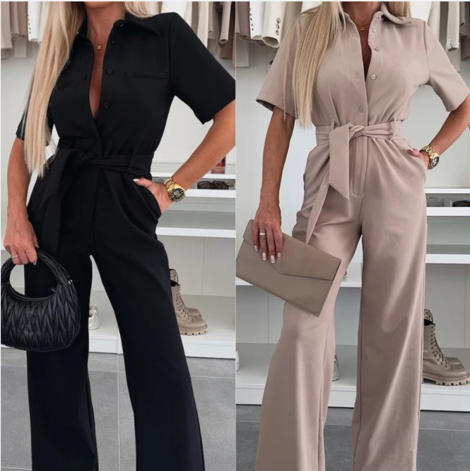 ✨2025 Neue Produkte💕Button-Down-Jumpsuit mit Taillenband für Damen