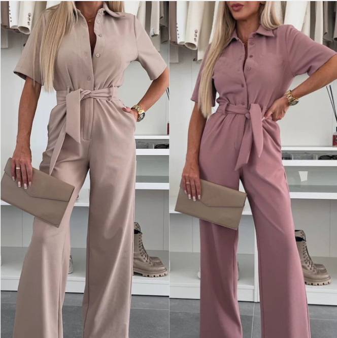 ✨2025 Neue Produkte💕Button-Down-Jumpsuit mit Taillenband für Damen
