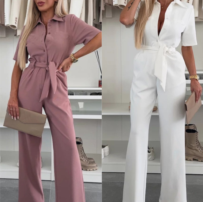 ✨2025 Neue Produkte💕Button-Down-Jumpsuit mit Taillenband für Damen