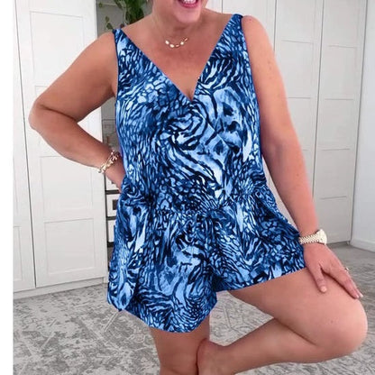 🔥Sommer Hot Sale 50%OFF🩱🏖️Ärmelloser Badeanzug mit V-Ausschnitt und Print