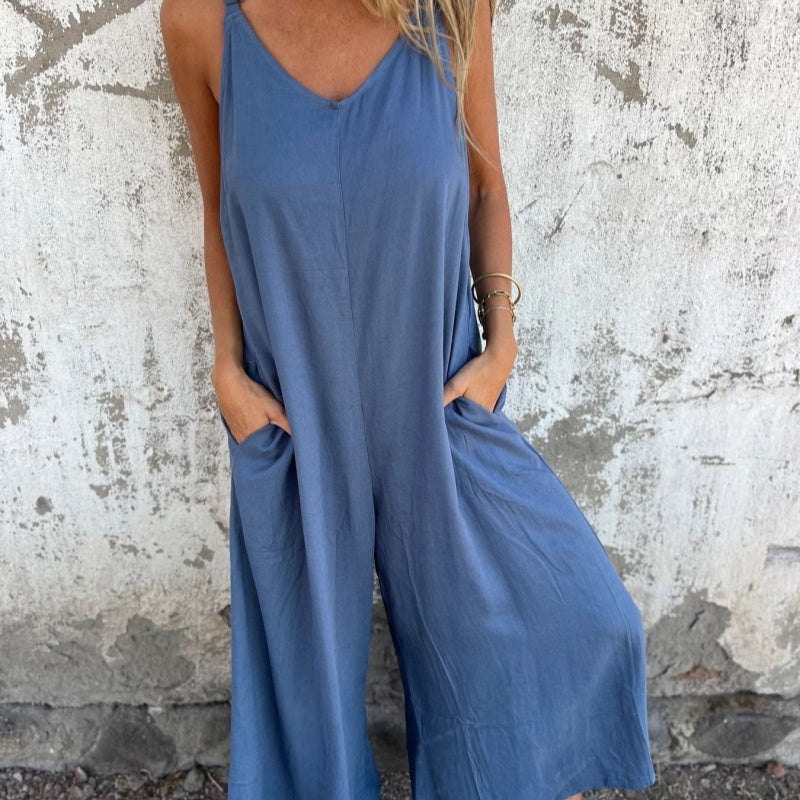 💧Lässiger Damen-Jumpsuit aus Baumwoll-Leinen-Mix mit Taschen und verstellbaren Trägern in lockerer Passform