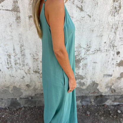 💧Lässiger Damen-Jumpsuit aus Baumwoll-Leinen-Mix mit Taschen und verstellbaren Trägern in lockerer Passform