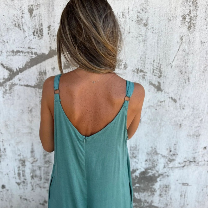 💧Lässiger Damen-Jumpsuit aus Baumwoll-Leinen-Mix mit Taschen und verstellbaren Trägern in lockerer Passform