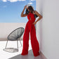 Women's Fashion Sexy Halter Sleeveless Backless Wide Leg Jumpsuit