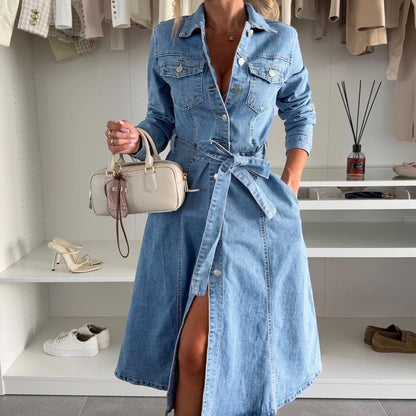🔥 LAST DAY SALE 49% RABATT🔥👗Damen-Jeanskleid mit Knopfleiste und langen Ärmeln