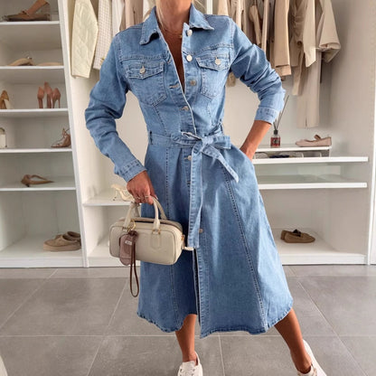 🔥 LAST DAY SALE 49% RABATT🔥👗Damen-Jeanskleid mit Knopfleiste und langen Ärmeln