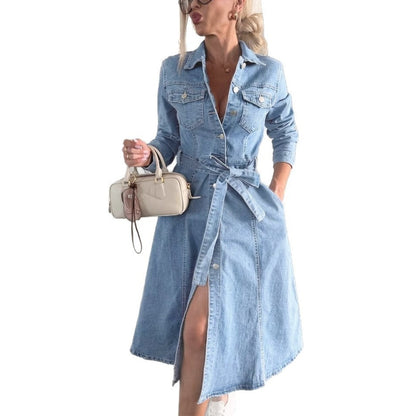 🔥 LAST DAY SALE 49% RABATT🔥👗Damen-Jeanskleid mit Knopfleiste und langen Ärmeln