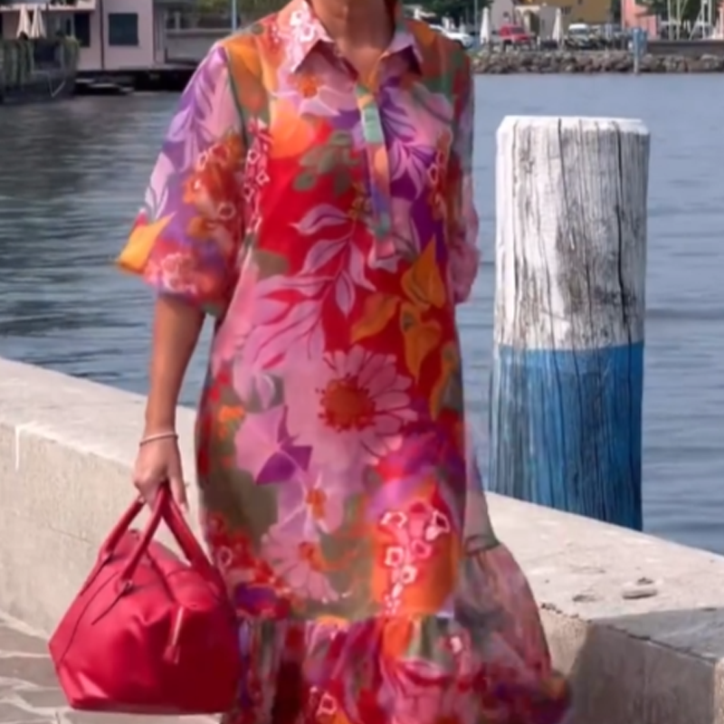 💥Befristetes Angebot: 50% Rabatt auf Bestellungen🩷💐2025 Sommer Neue Blumenmuster Rote Chiffon Kleider