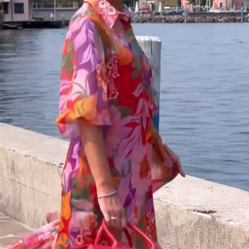 💥Befristetes Angebot: 50% Rabatt auf Bestellungen🩷💐2025 Sommer Neue Blumenmuster Rote Chiffon Kleider