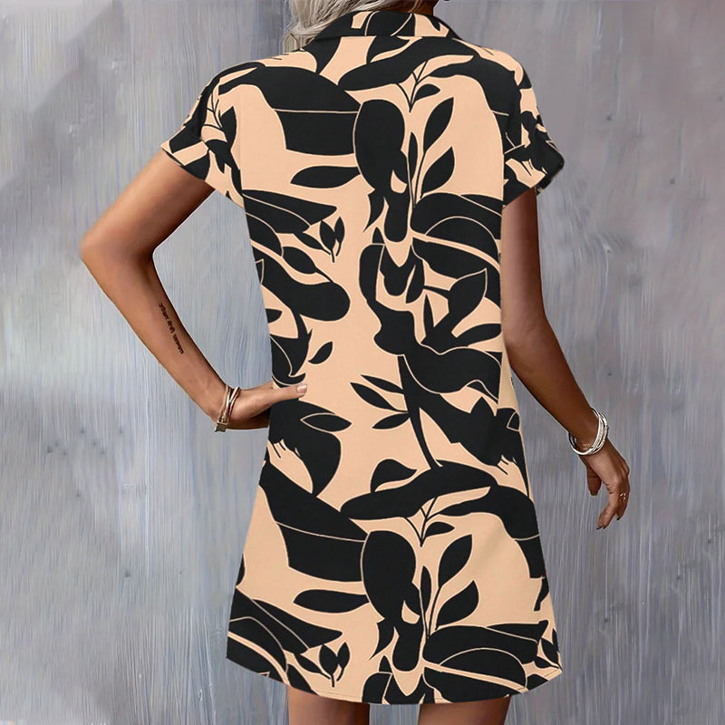🌸SOMMERANGEBOT - 50% RABATT🌸Modisches Kurzarm-Hemdblusenkleid für Damen mit Print und Knopfleiste