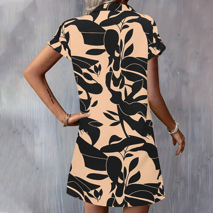 🌸SOMMERANGEBOT - 50% RABATT🌸Modisches Kurzarm-Hemdblusenkleid für Damen mit Print und Knopfleiste