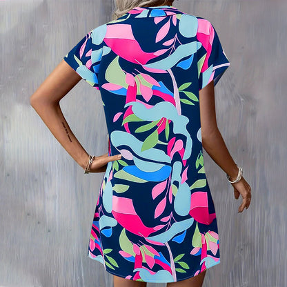 🌸SOMMERANGEBOT - 50% RABATT🌸Modisches Kurzarm-Hemdblusenkleid für Damen mit Print und Knopfleiste