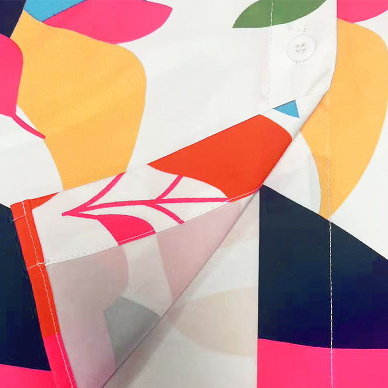 🌸SOMMERANGEBOT - 50% RABATT🌸Modisches Kurzarm-Hemdblusenkleid für Damen mit Print und Knopfleiste