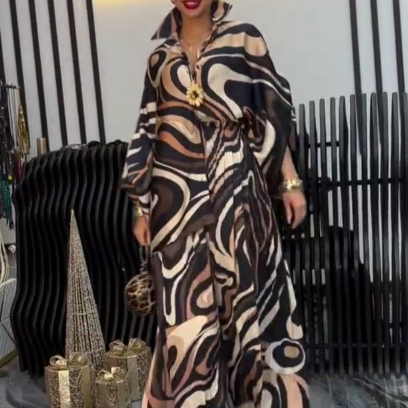 ❤️Modisches Damen-Set mit lockerem, bedrucktem Hemd und Hose mit weitem Bein, 2-teilig