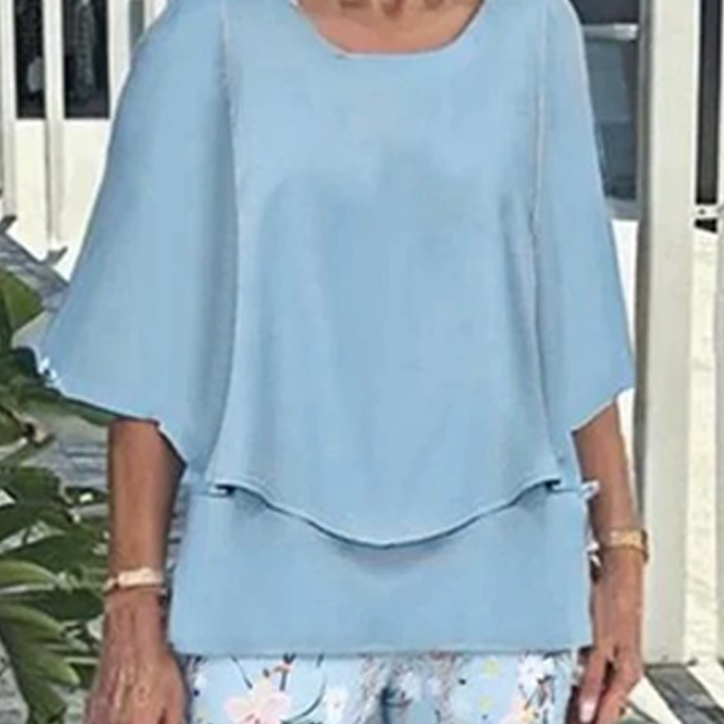 💃✨Damen-Zweiteiler: Bedruckte Hose & Oberteil mit Rundhalsausschnitt