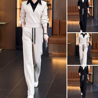 Damen-Zweiteiler: Oberteil mit Hemdkragen & Hose mit Kordelzug