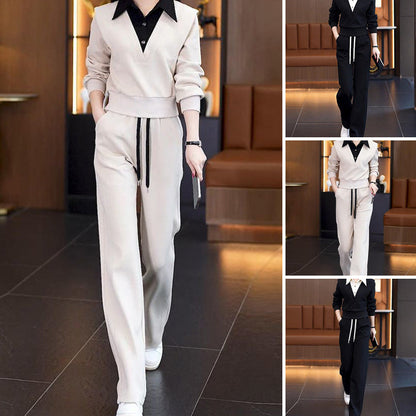 Damen-Zweiteiler: Oberteil mit Hemdkragen & Hose mit Kordelzug