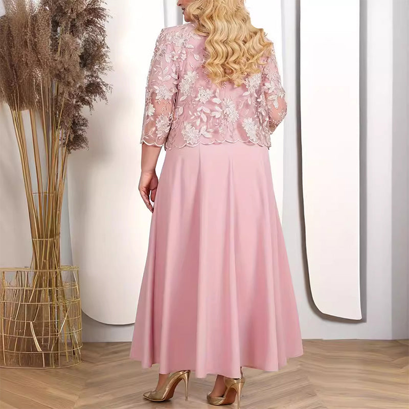 ✨💃Unifarbenes Damenkleid mit bestickter Jacke aus Spitze