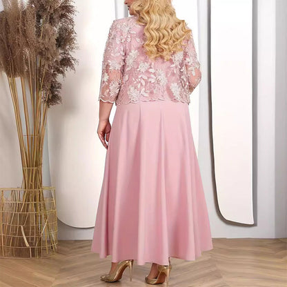 ✨💃Unifarbenes Damenkleid mit bestickter Jacke aus Spitze