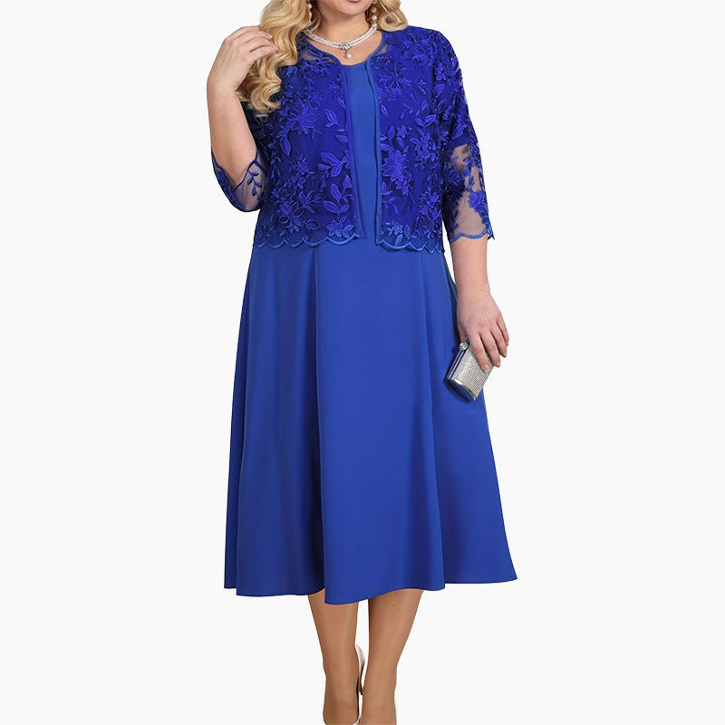 ✨💃Unifarbenes Damenkleid mit bestickter Jacke aus Spitze