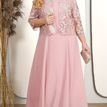 ✨💃Unifarbenes Damenkleid mit bestickter Jacke aus Spitze