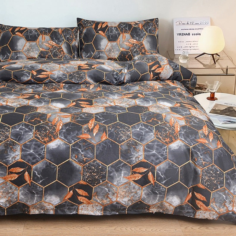 🛌🌸Geometrischer Bettbezug und Kopfkissenbezug mit Blattgold