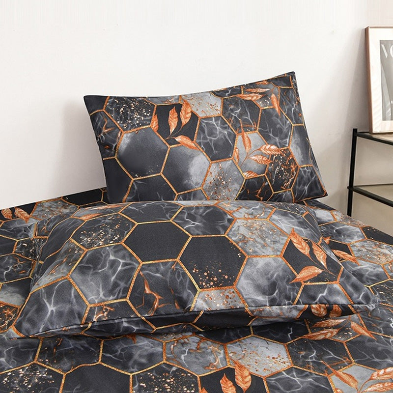 🛌🌸Geometrischer Bettbezug und Kopfkissenbezug mit Blattgold