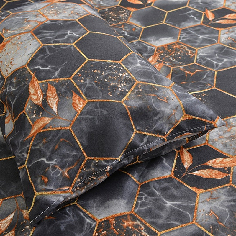 🛌🌸Geometrischer Bettbezug und Kopfkissenbezug mit Blattgold