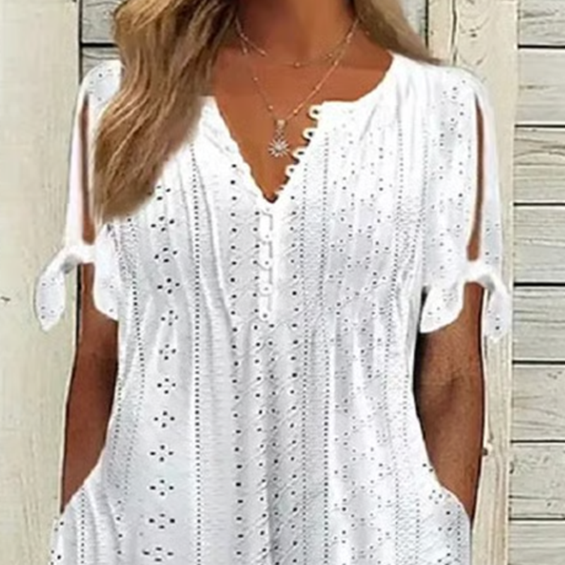 🌸💐Elegantes Kleid mit V-Ausschnitt und Hohlkehle für Frauen🚀Kaufen Sie 2 und erhalten Sie kostenlosen Versand🚀