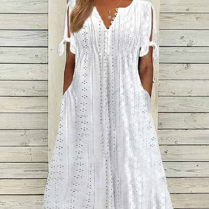 🌸💐Elegantes Kleid mit V-Ausschnitt und Hohlkehle für Frauen🚀Kaufen Sie 2 und erhalten Sie kostenlosen Versand🚀