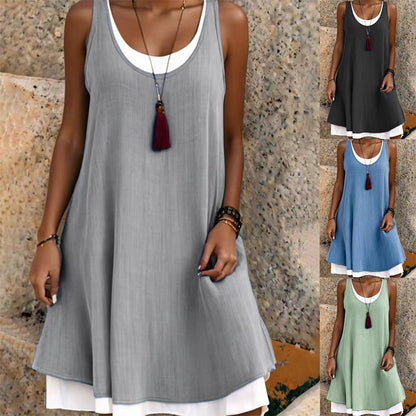 ⏰Last Day Sale 49% Rabatt💃Lässiges, lockeres, ärmelloses Tanktop-Kleid in Layering-Optik für Damen