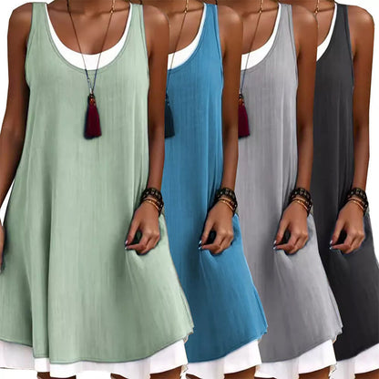 ⏰Last Day Sale 49% Rabatt💃Lässiges, lockeres, ärmelloses Tanktop-Kleid in Layering-Optik für Damen