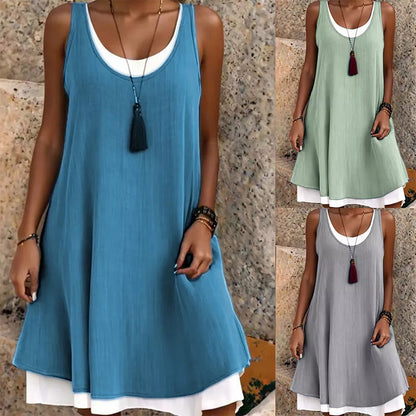 ⏰Last Day Sale 49% Rabatt💃Lässiges, lockeres, ärmelloses Tanktop-Kleid in Layering-Optik für Damen