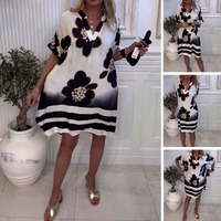 🌸2025 Neue Mode🌸😘Female Printed Loose Deep V-Neck Dress🔥