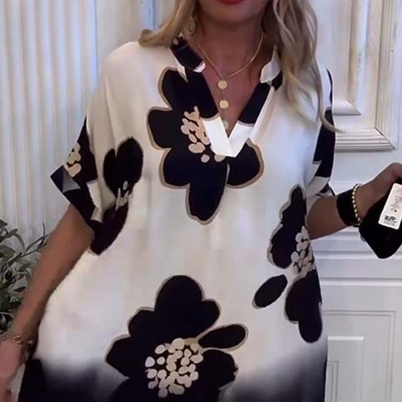 🌸2025 Neue Mode🌸😘Female Printed Loose Deep V-Neck Dress🔥