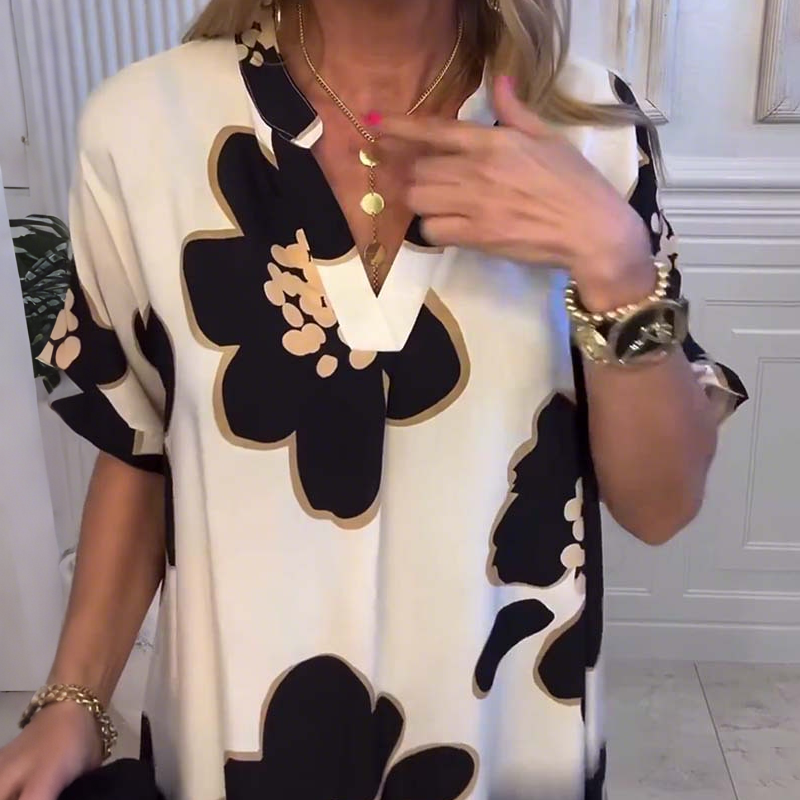 🌸2025 Neue Mode🌸😘Female Printed Loose Deep V-Neck Dress🔥