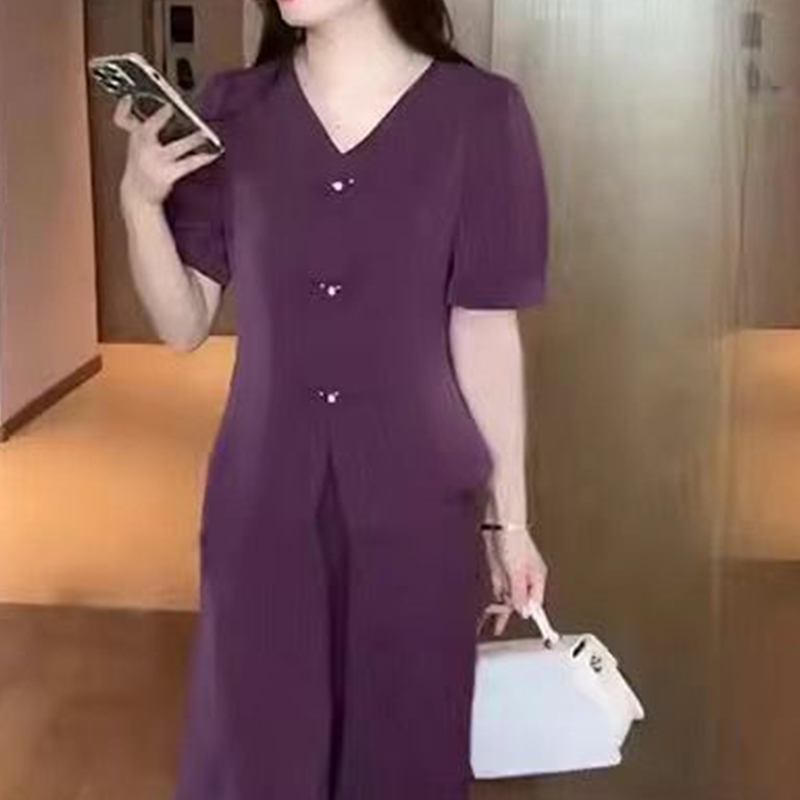 💥Kurzärmeliges Oberteil mit V-Ausschnitt und passende Hose mit weitem Bein - 2-teiliges Set für Frauen