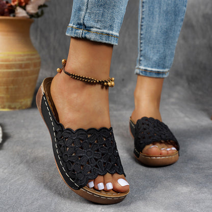 👡✨Atmungsaktive orthopädische Damen-Pantoletten mit Keilabsatz