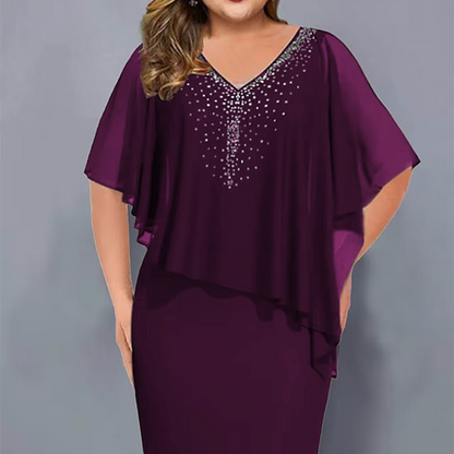✨🎉Sommerschlussverkauf 50% OFF💃Strass-Cape-Kleid mit V-Ausschnitt und Chiffon-Überzug