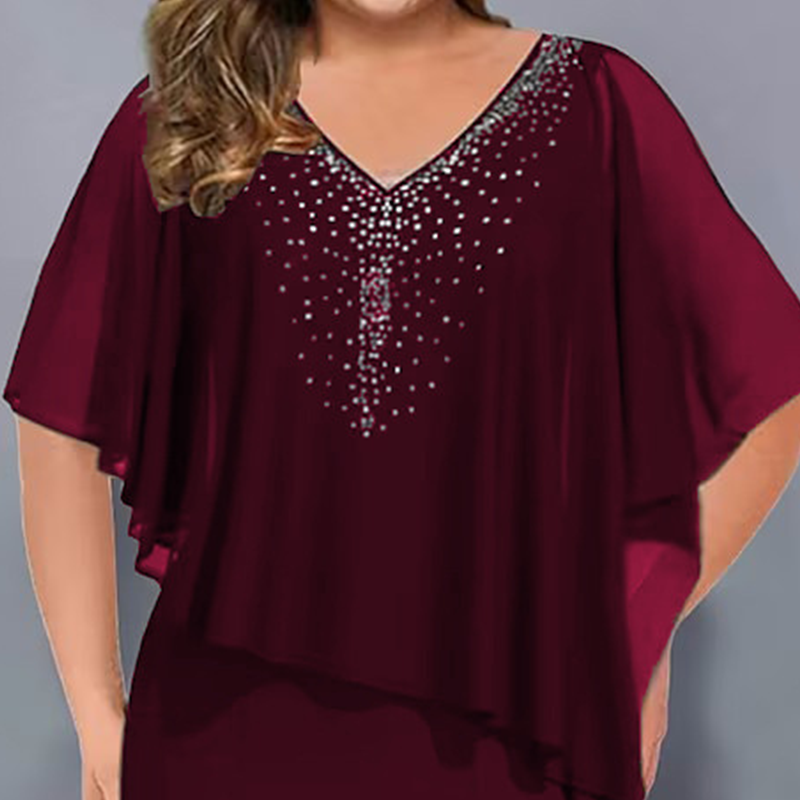 ✨🎉Sommerschlussverkauf 50% OFF💃Strass-Cape-Kleid mit V-Ausschnitt und Chiffon-Überzug