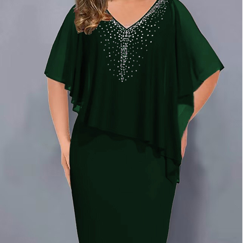 ✨🎉Sommerschlussverkauf 50% OFF💃Strass-Cape-Kleid mit V-Ausschnitt und Chiffon-Überzug