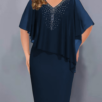 ✨🎉Sommerschlussverkauf 50% OFF💃Strass-Cape-Kleid mit V-Ausschnitt und Chiffon-Überzug